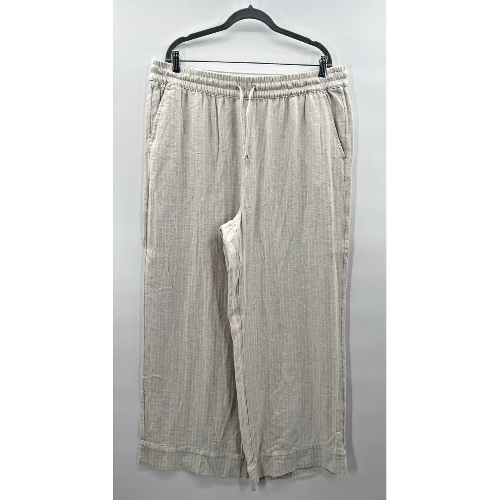 Time & Tru Striped Linen Pant XL Wide Leg High Rise Lined Coastal Beach Cottage